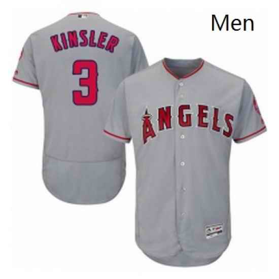 Mens Majestic Los Angeles Angels of Anaheim 3 Ian Kinsler Grey Road Flex Base Authentic Collection MLB Jersey